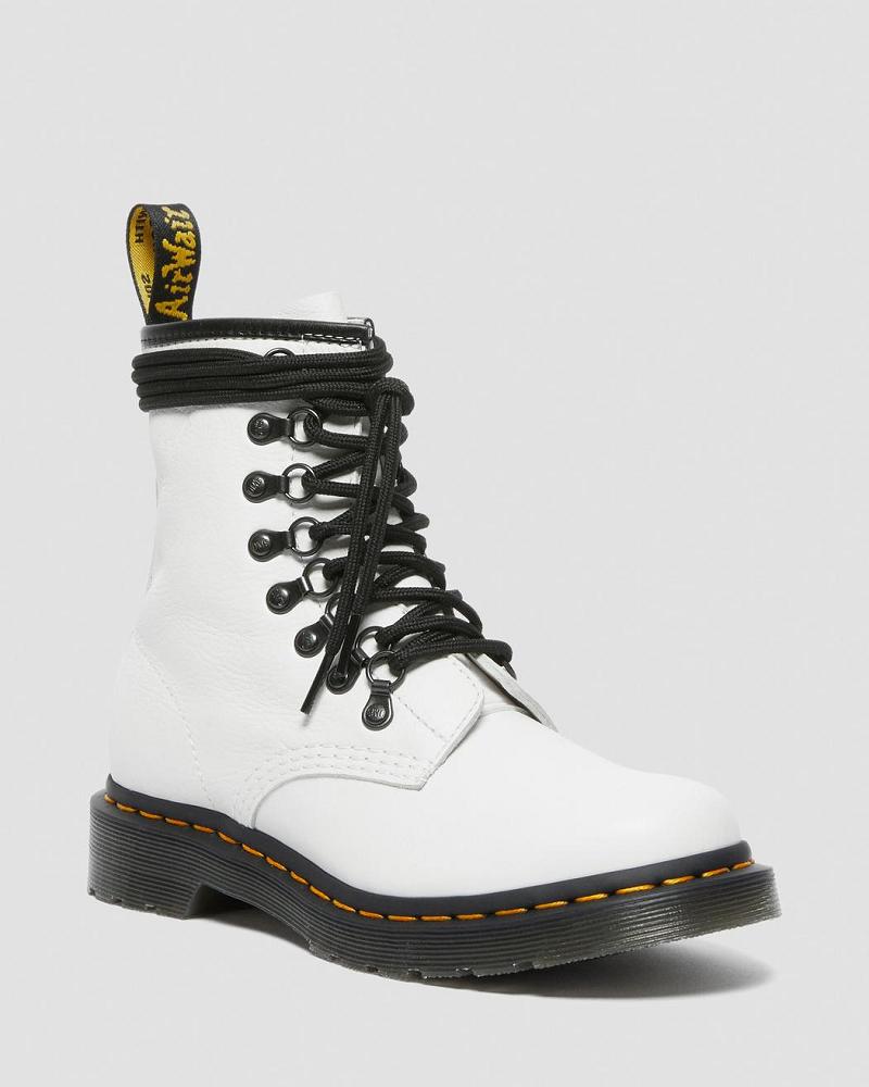 Women\'s Dr Martens 1460 Laced Virginia Leather Lace Up Boots White | AU 167WNB